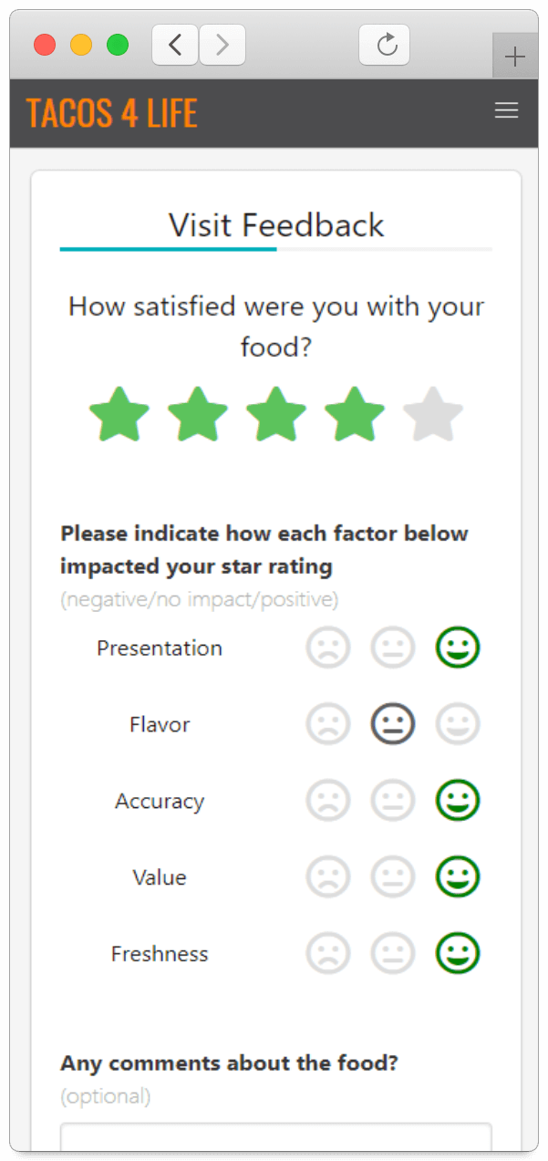 Customer Feedback Survey Example Page