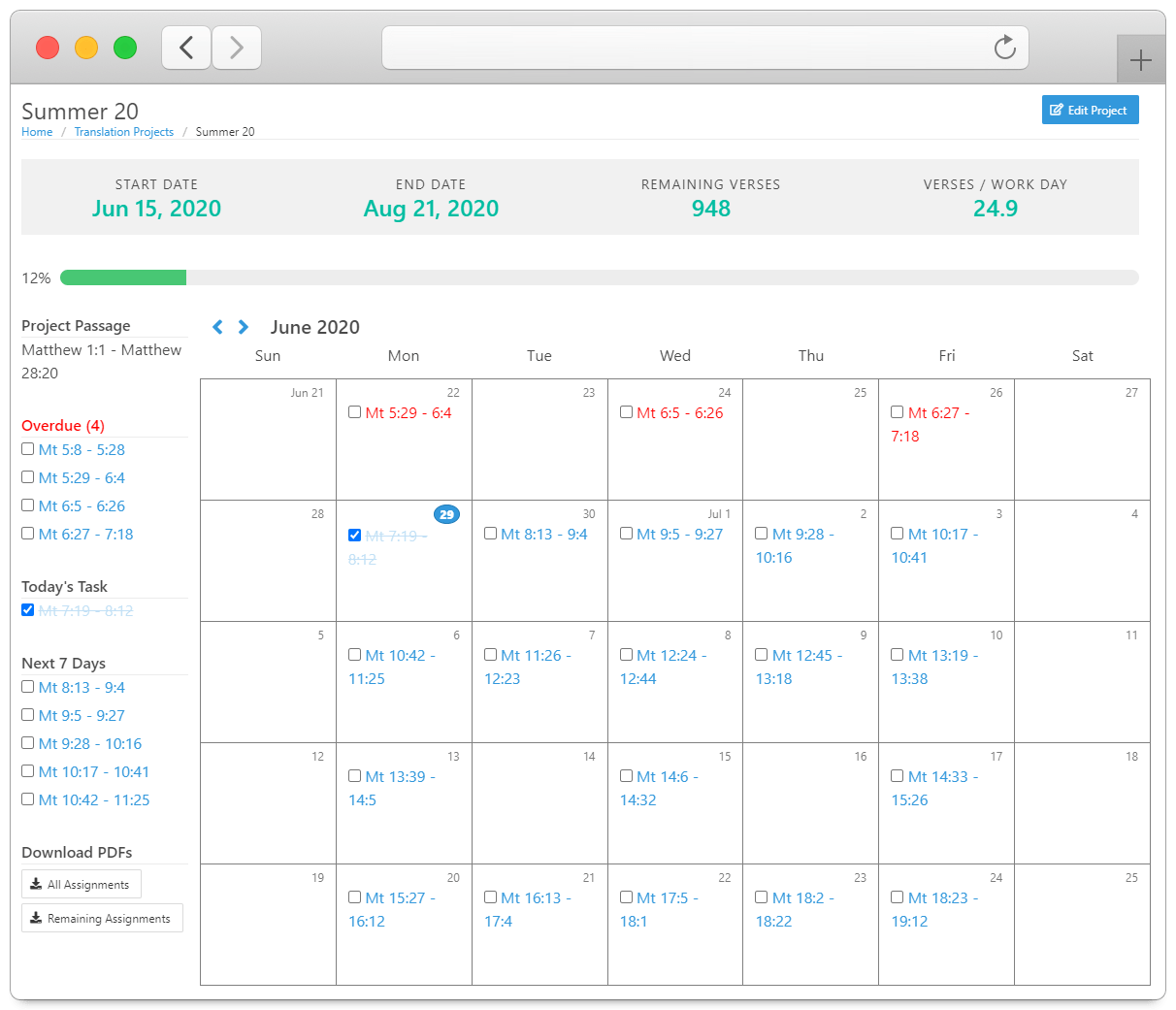 Translation Project Overview Page